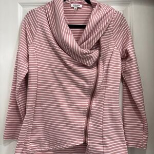 ANDREE BY UNIT Pink & White Striped modo Zip Cowl Neck Sweater